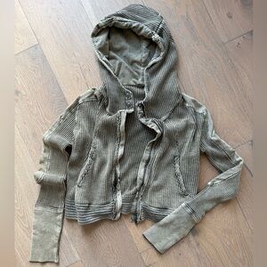 Free People crop waffle zip up